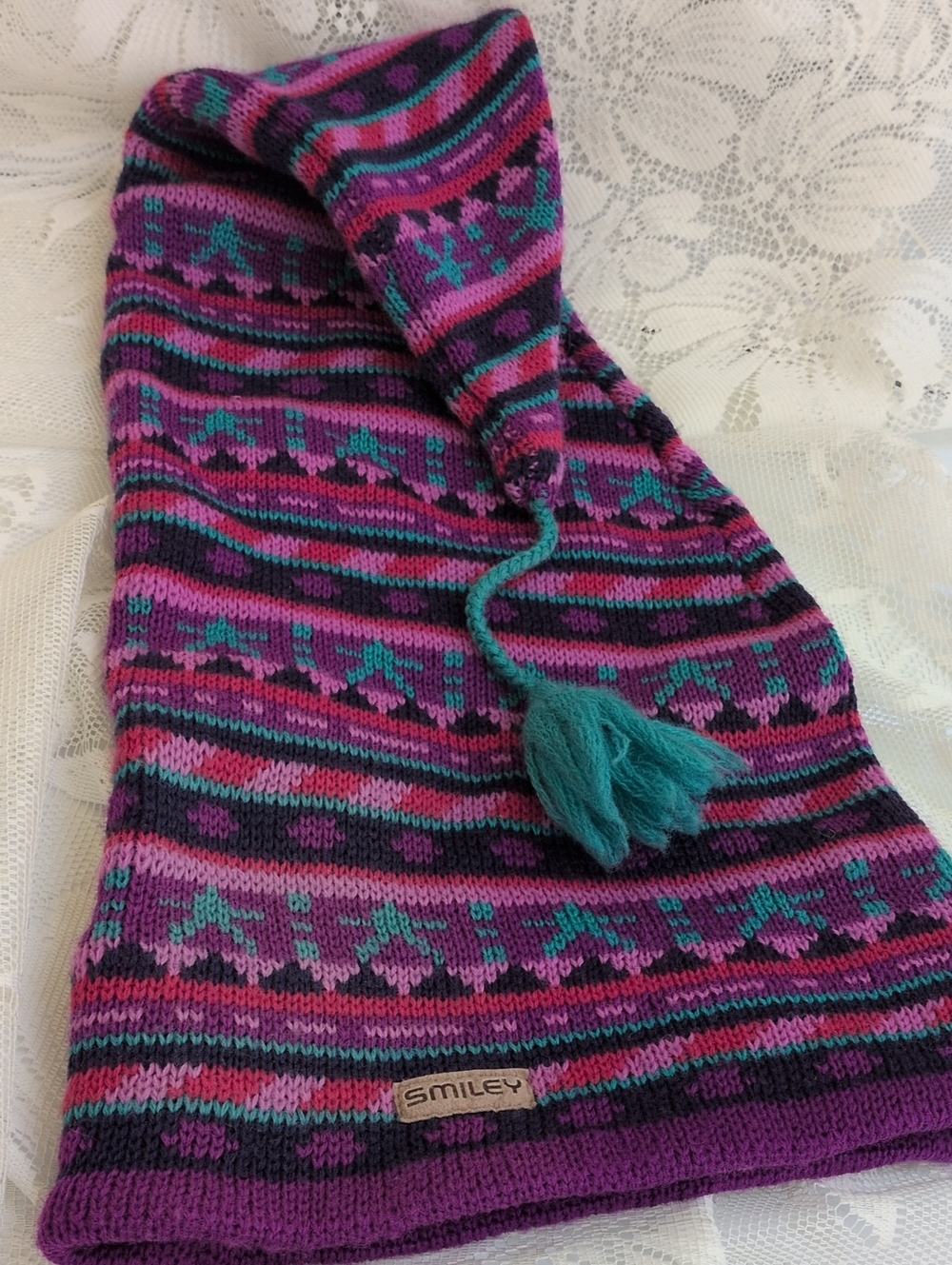 Vintage Colorful SMILEY Wool Stocking Ski Winter Cap Hat 24"